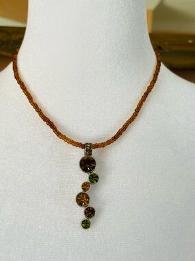 Amber and Olive Crystal Drop Pendant
Choker Necklace Tiny Beaded